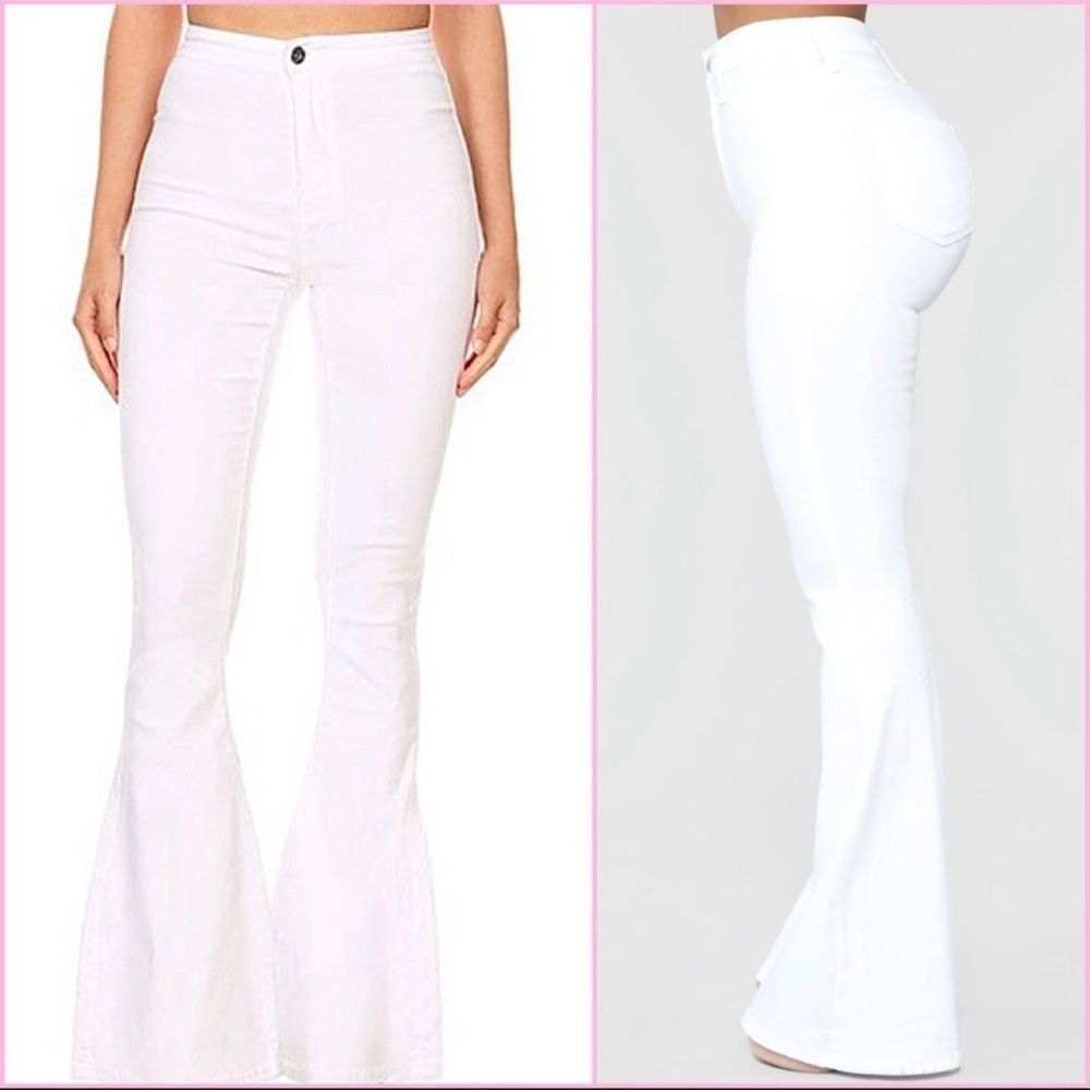 Super Stretch White Bell Bottom Jeans / 34”Inseam